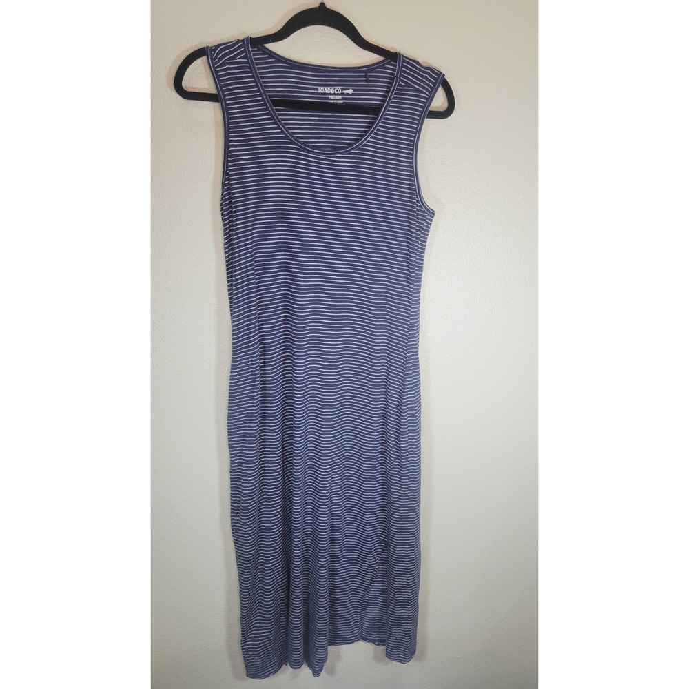 Toad&Co Striped Sleeveless Midi Dress‎ Women's Medium Blue White Eco Sustainable